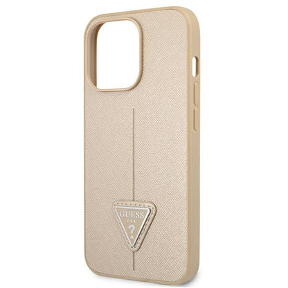 Guess Saffiano Triangle Logo dėklas - dėklas iPhone 13 Pro (smėlio spalvos)