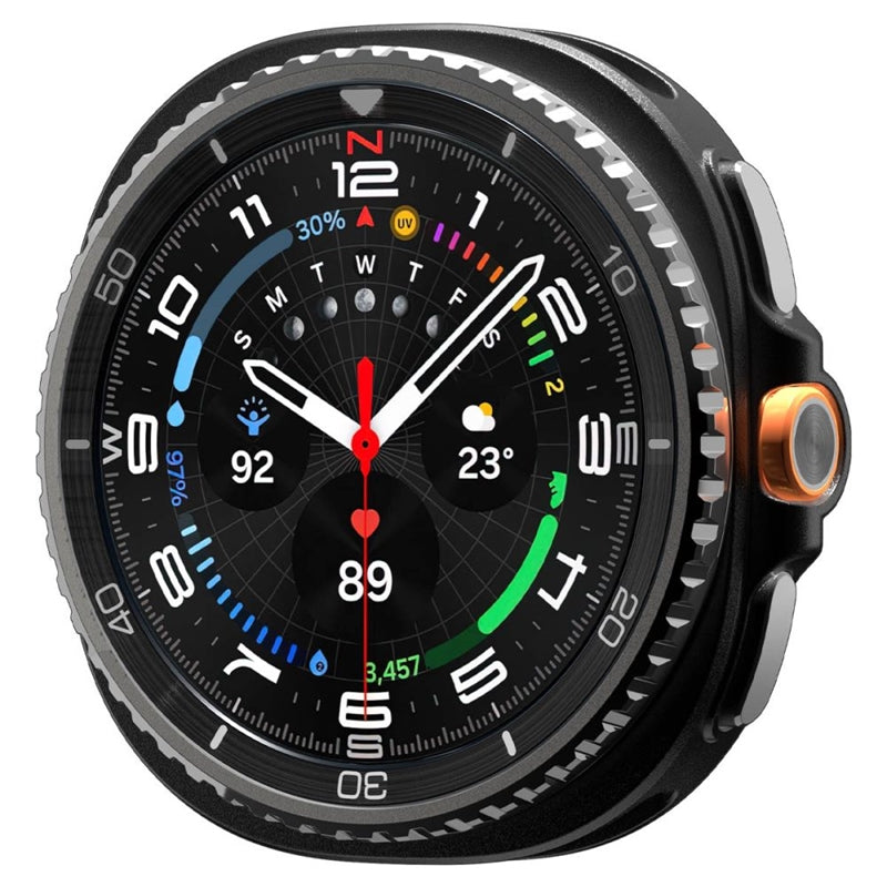 Spigen Rugged Armor – Dėklas, skirtas Samsung Galaxy Watch 8 Classic 46 mm (Matinis juodas)