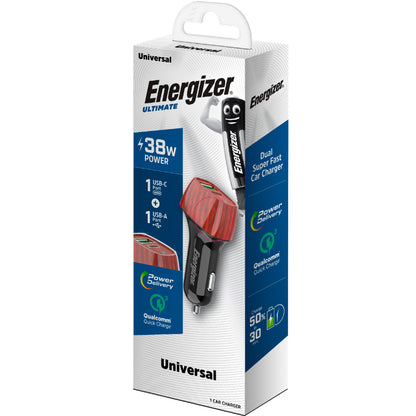 Energizer Ultimate - USB-C & USB-A 38W PD + QC3.0 automobilinis įkroviklis (WALNUT)