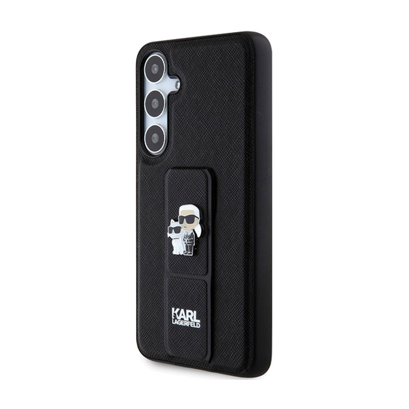 Karl Lagerfeld Gripstand Saffiano Karl & Choupette Pins – Samsung Galaxy S24 dėklas (juodas)