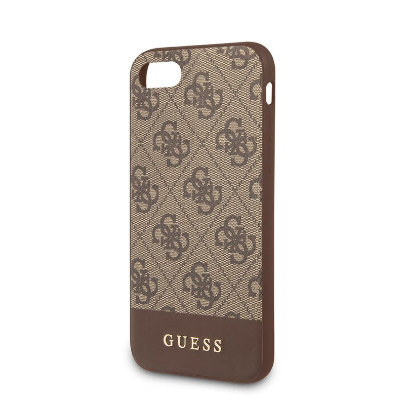 Guess 4G Bottom Stripe kolekcija – dėklas iPhone SE 2020 / 8 / 7 (rudas)