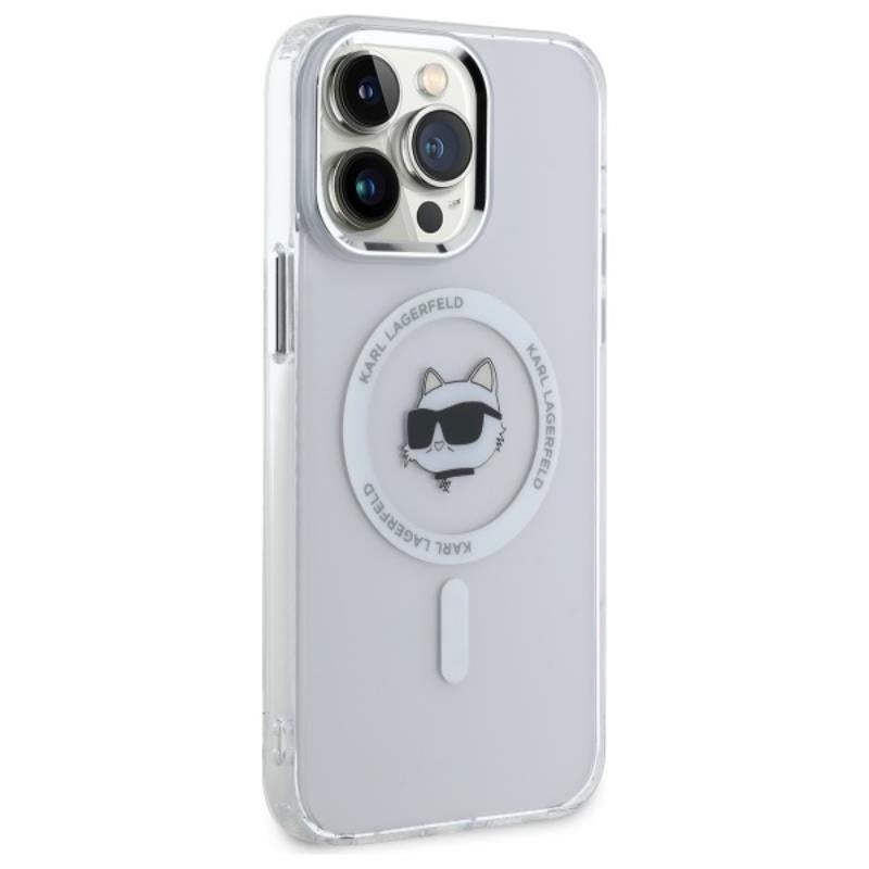 Karl Lagerfeld IML Metal Choupette Head MagSafe – dėklas iPhone 13 Pro Max (baltas)