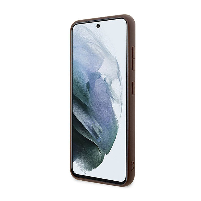 Guess 4G Printed Stripe – dėklas, skirtas Samsung Galaxy S23 (rudas)