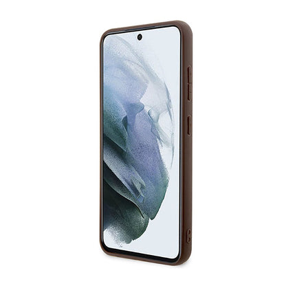 Guess 4G Printed Stripe – dėklas, skirtas Samsung Galaxy S23 (rudas)