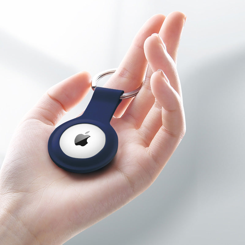 Crong silikoninis dėklas su raktų pakabuku – apsauginis dėklas Apple AirTag raktų pakabukui (tamsiai mėlyna)