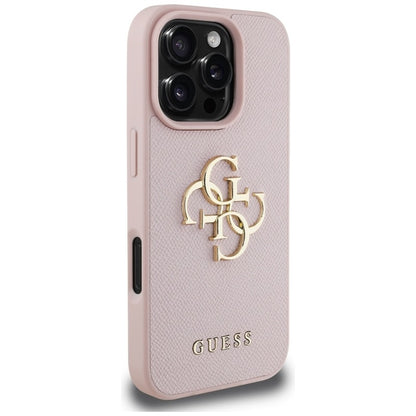 Guess Grained Big 4G Logo Small Classic Logo – dėklas, skirtas iPhone 16 Pro (rožinis)