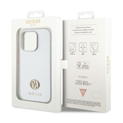 Guess 4G Strass metalinis logotipas – dėklas iPhone 15 Pro (sidabrinis)