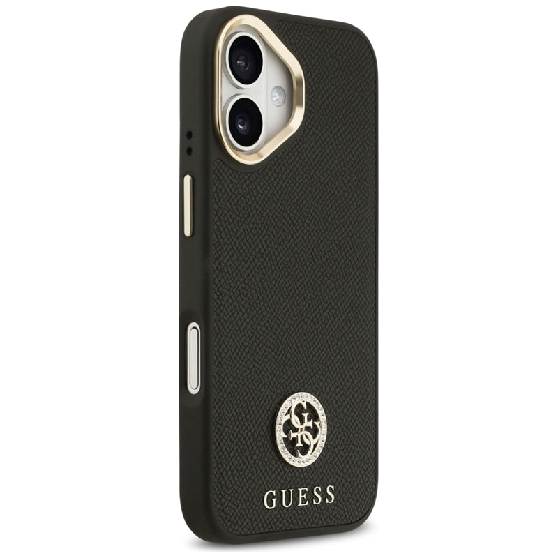 Guess Grūdėtas Strasų Logotipo MagSafe Dėklas iPhone 17 (juodas)