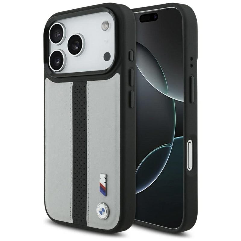 BMW M perforuota juostelės logotipas MagSafe - iPhone 17 Pro dėklas (pilkas)