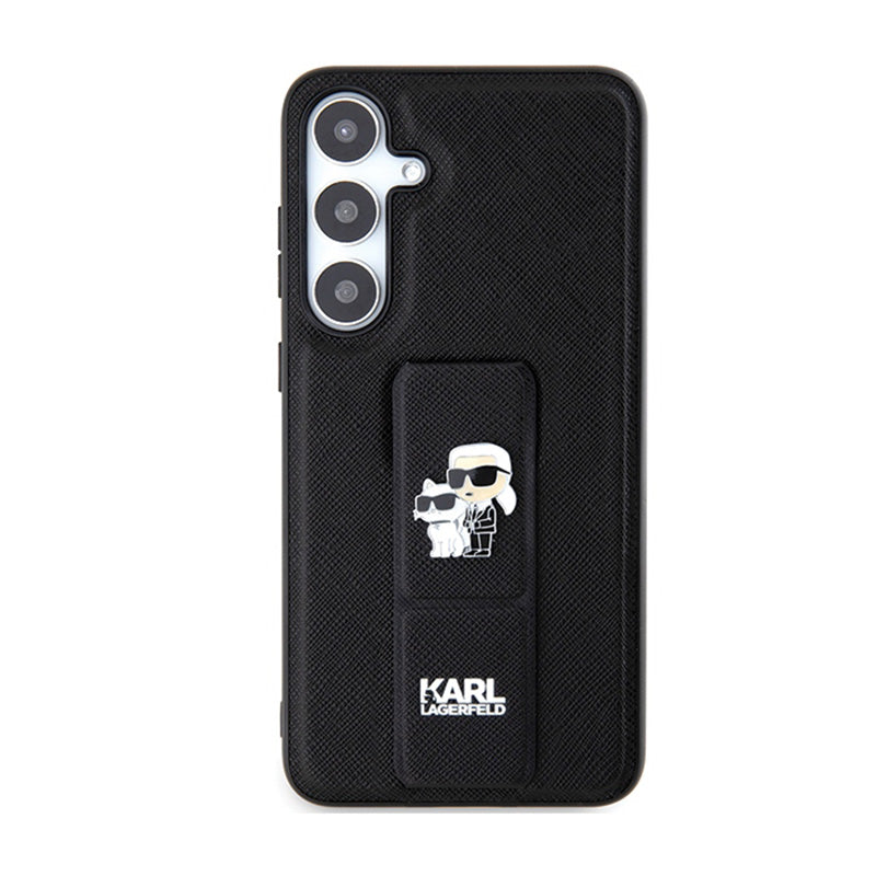 Karl Lagerfeld Gripstand Saffiano Karl & Choupette Pins – Samsung Galaxy S24 dėklas (juodas)