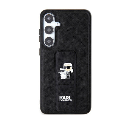 Karl Lagerfeld Gripstand Saffiano Karl & Choupette Pins – Samsung Galaxy S24 dėklas (juodas)