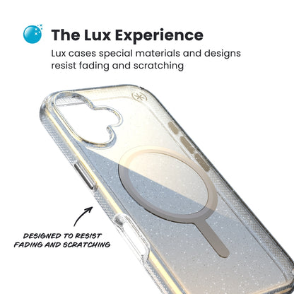 Speck Presidio Lux MagSafe - iPhone 17 dėklas (Hyper Mirror Glitter / Silver Metallic)
