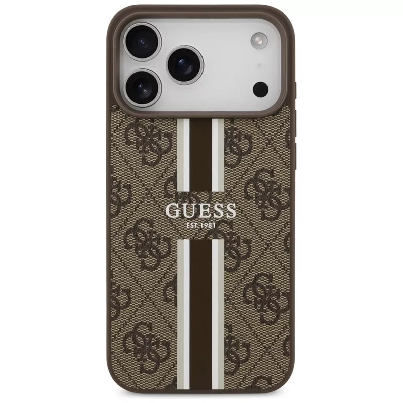 Guess 4G Printed Stripes MagSafe - Dėklas iPhone 17 Pro Max (ruda)