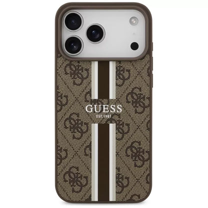 Guess 4G Printed Stripes MagSafe - Dėklas iPhone 17 Pro Max (ruda)