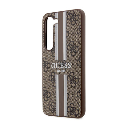 Guess 4G Printed Stripe – dėklas, skirtas Samsung Galaxy S23 (rudas)