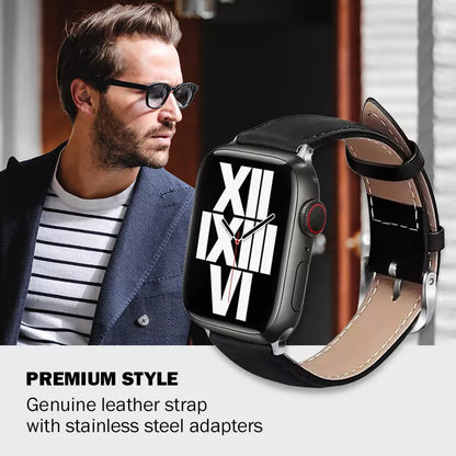 Crong Noble Band – natūralios odos apyrankė, skirta „Apple Watch“ 44/45/46/49 mm (juoda)