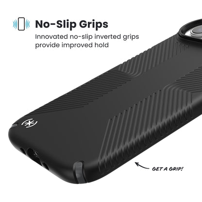 Speck Presidio2 Grip MagSafe - iPhone dėklas (juoda / slyvio pilka / balta)