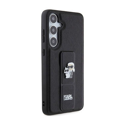 Karl Lagerfeld Gripstand Saffiano Karl & Choupette Pins – Samsung Galaxy S24 dėklas (juodas)