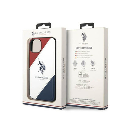 US Polo Assn Tricolor Embossed – Dėklas, skirtas iPhone 14 (baltas)