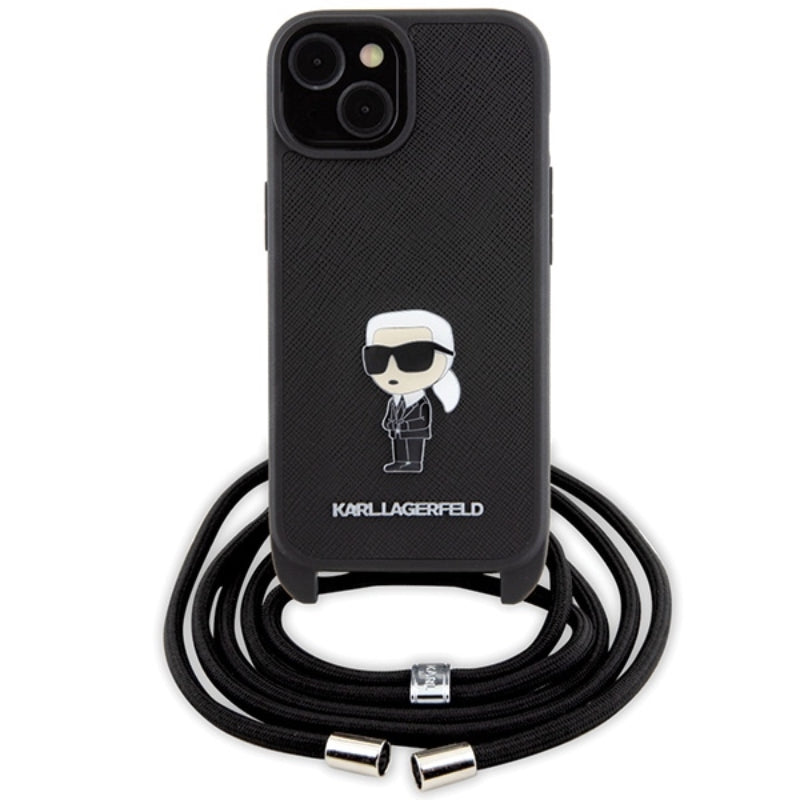 Karl Lagerfeld Crossbody Saffiano Monogram Ikonik Metal Pin - Dėklas iPhone 15 (Juodas)