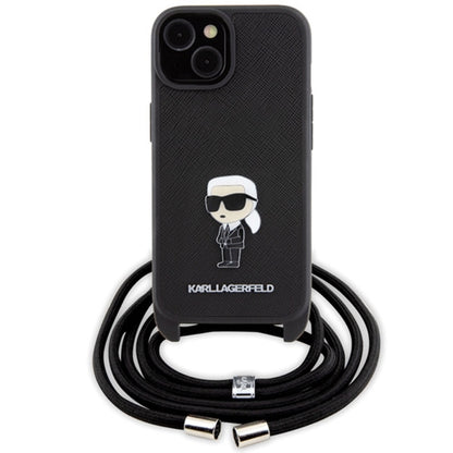 Karl Lagerfeld Crossbody Saffiano Monogram Ikonik Metal Pin - Dėklas iPhone 15 (Juodas)