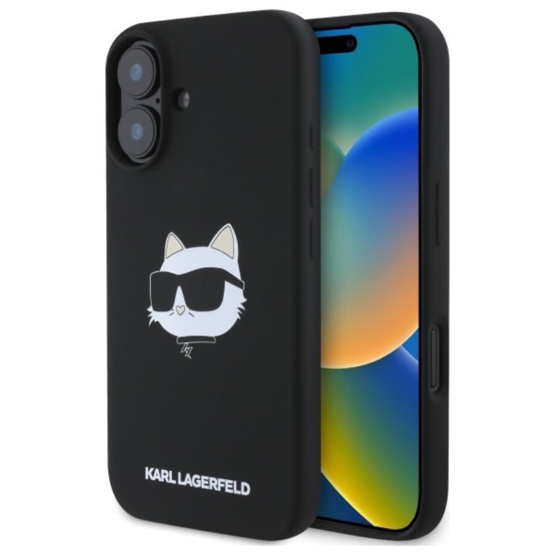 Karl Lagerfeld Silicone Choupette Head Print MagSafe - dėklas iPhone 16 (juodas)