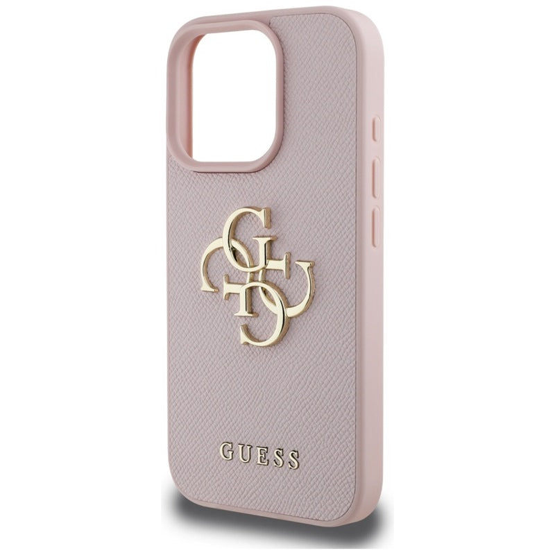 Guess Grained Big 4G Logo Small Classic Logo – dėklas, skirtas iPhone 16 Pro (rožinis)