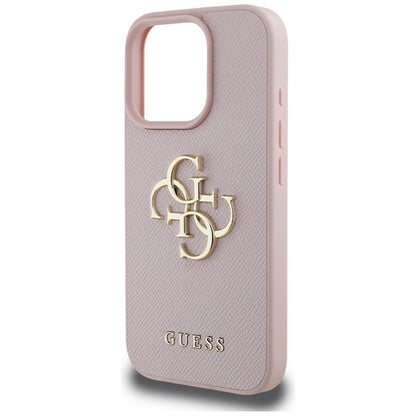 Guess Grained Big 4G Logo Small Classic Logo – dėklas, skirtas iPhone 16 Pro (rožinis)