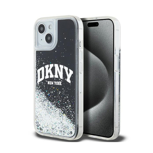DKNY Liquid Glitter Big Logo – dėklas, skirtas iPhone 15 Plus / 14 Plus (juodas)