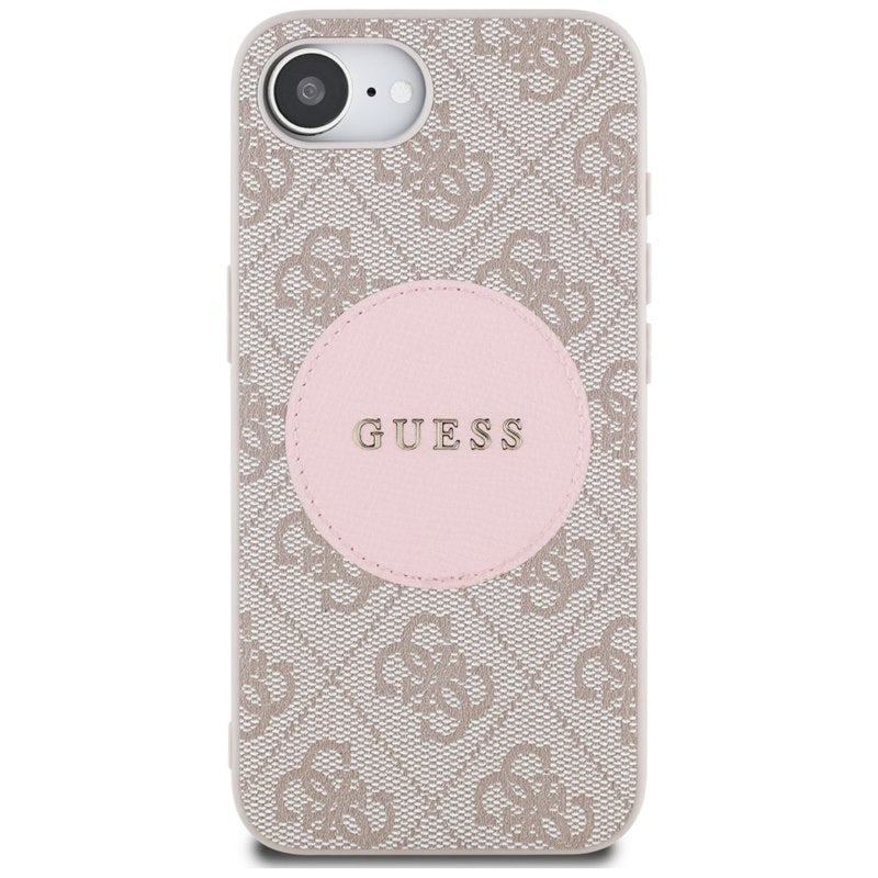 Guess 4G Circle Classic Logo MagSafe – dėklas iPhone 16e (rožinės spalvos)
