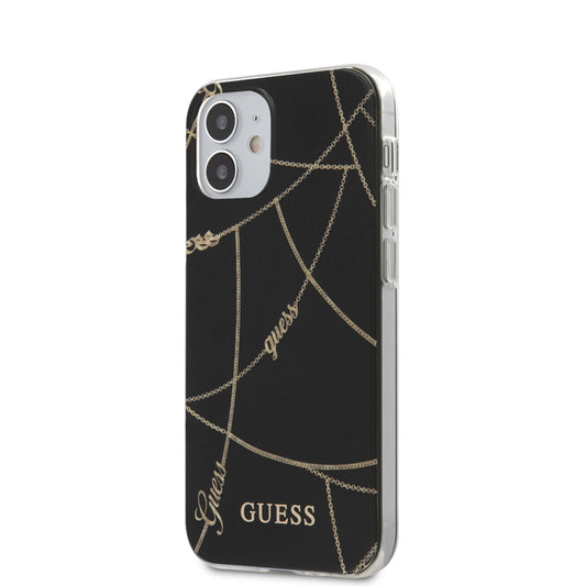 Guess Gold Chain - dėklas iPhone 12 Mini (juodas)