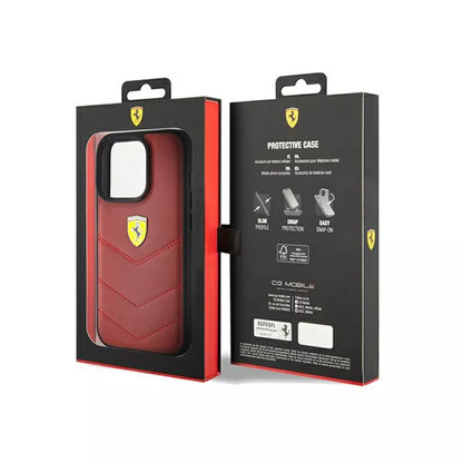 Ferrari Quilted Metal Logo – dėklas iPhone 15 Pro (raudonas)