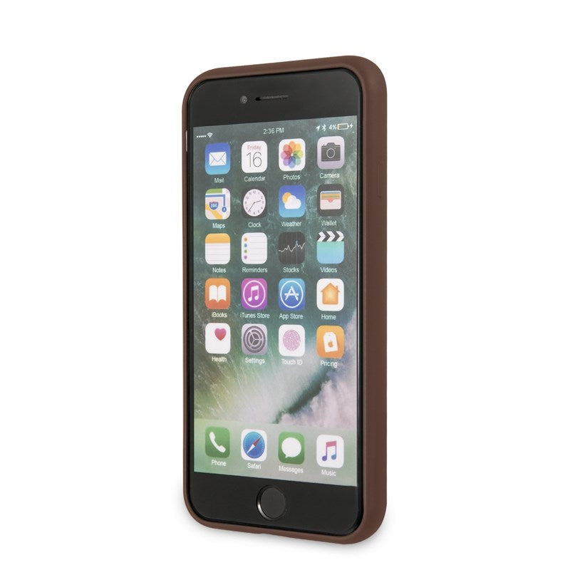 Guess 4G Bottom Stripe kolekcija – dėklas iPhone SE 2020 / 8 / 7 (rudas)