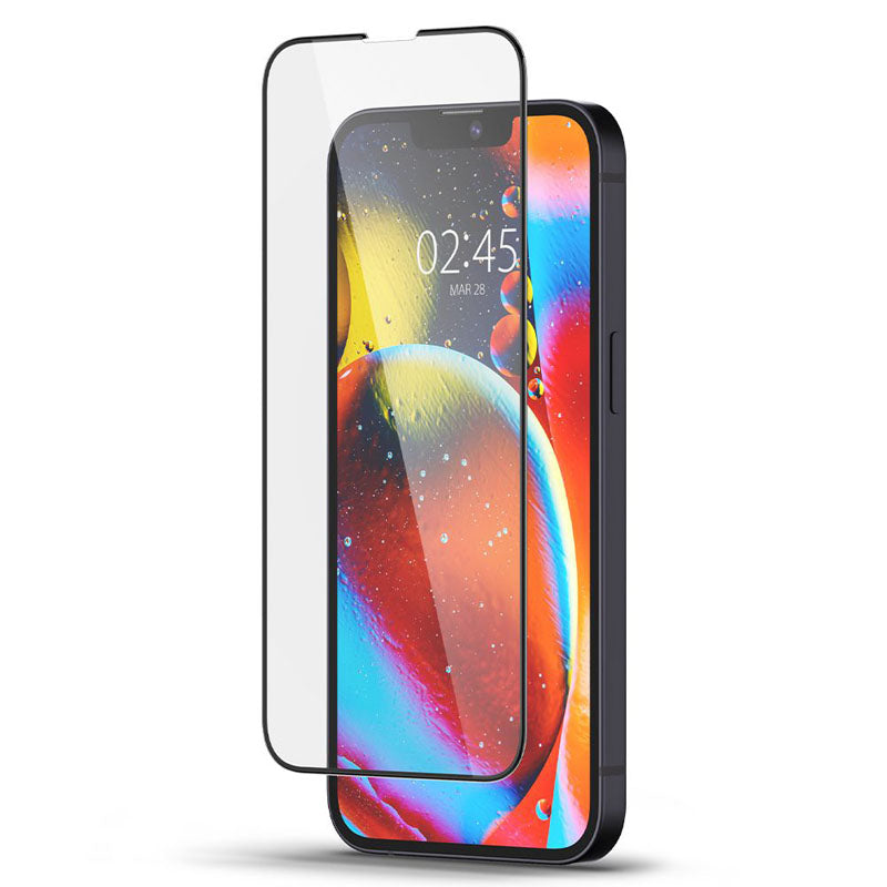 Spigen Glass FC – Grūdintas stiklas, skirtas iPhone 17e / 16e / 14 / 13 / 13 Pro (juodo rėmelio)