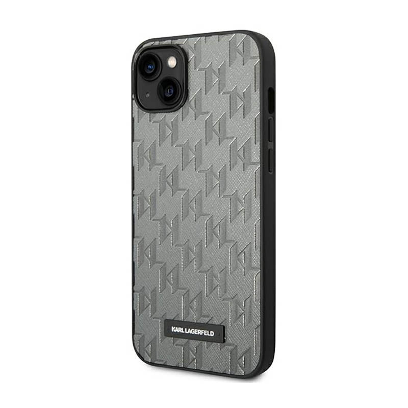 Karl Lagerfeld Saffiano Mono Metal Logo – dėklas, skirtas iPhone 14 Plus (pilkas)