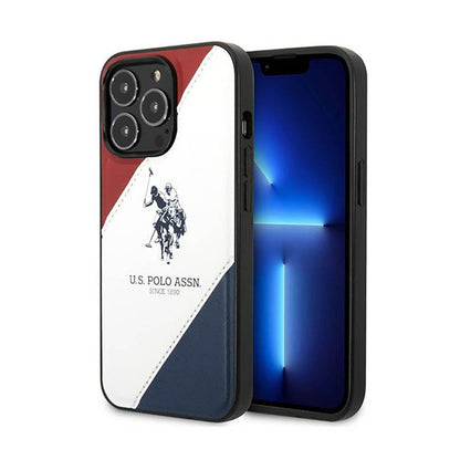 US Polo Assn Tricolor Embossed - dėklas iPhone 14 Pro Max (baltas)