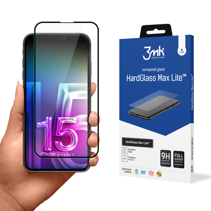 3mk HardGlass Max Lite - grūdintas stiklas, skirtas iPhone 15 Pro (juodas)