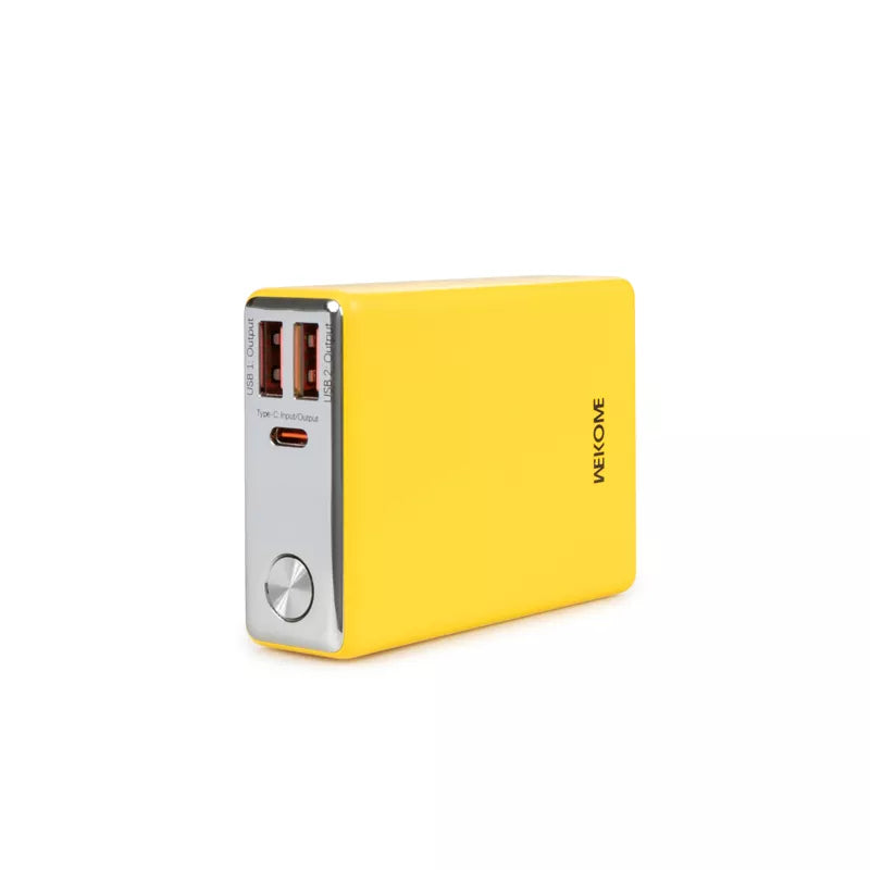 WEKOME WP-27 Tint serija – Nešiojama baterija 10000 mAh itin greitas įkrovimas USB-C PD 20W + 2x USB-A QC3.0 22.5W (geltona)
