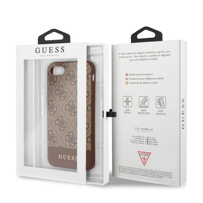 Guess 4G Bottom Stripe kolekcija – dėklas iPhone SE 2020 / 8 / 7 (rudas)