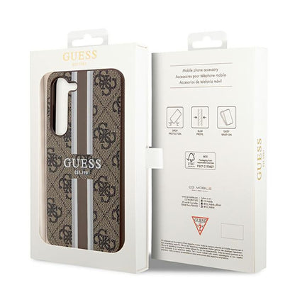 Guess 4G Printed Stripe – dėklas, skirtas Samsung Galaxy S23 (rudas)