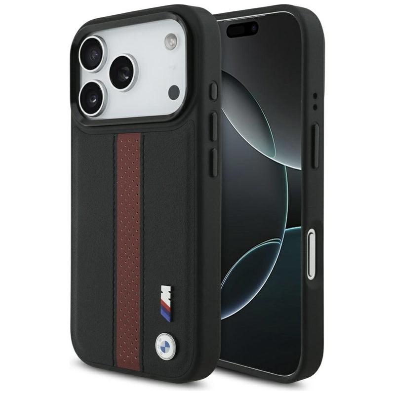 BMW M perforuotų dryžių logotipas MagSafe - iPhone 17 Pro dėklas (raudonas)