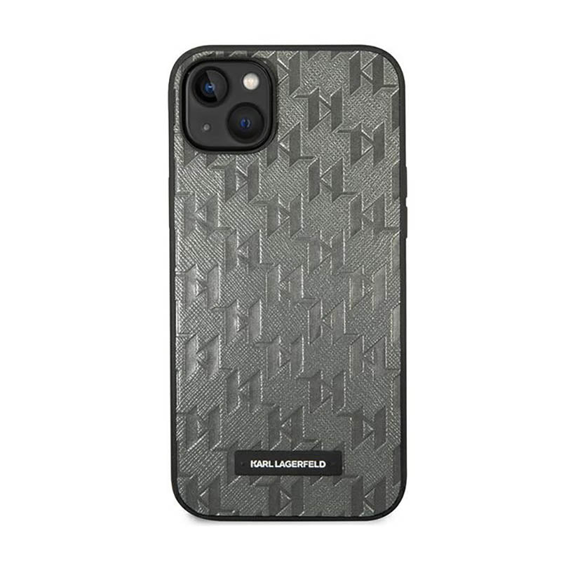 Karl Lagerfeld Saffiano Mono Metal Logo – dėklas, skirtas iPhone 14 Plus (pilkas)