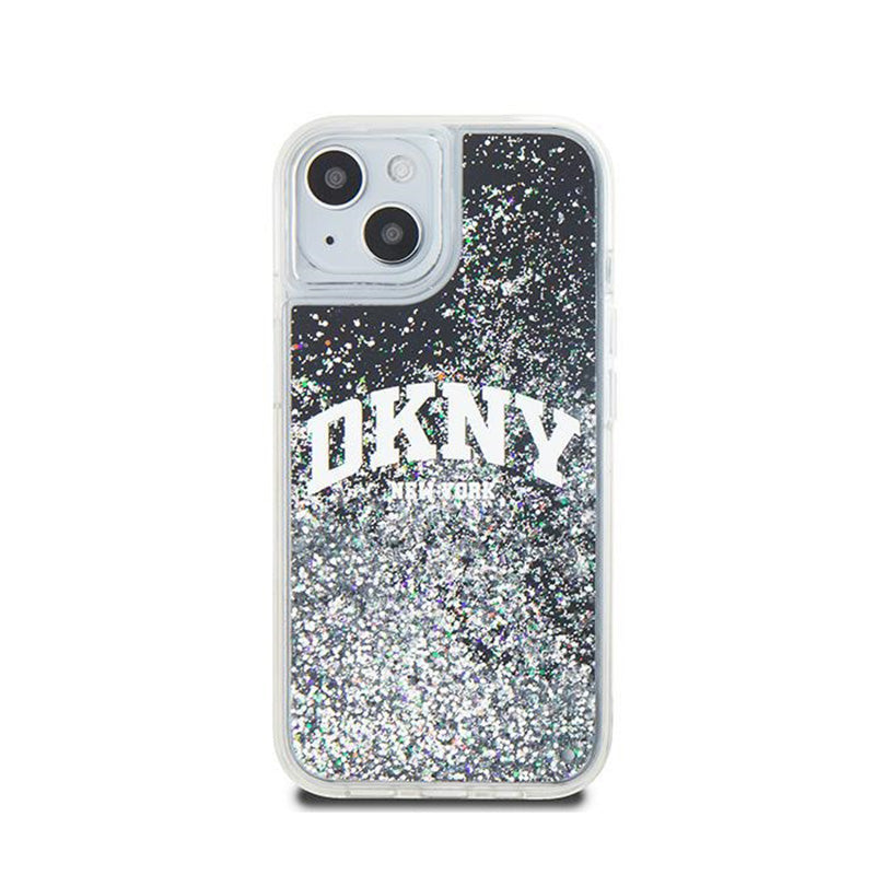 DKNY Liquid Glitter Big Logo – dėklas, skirtas iPhone 15 Plus / 14 Plus (juodas)