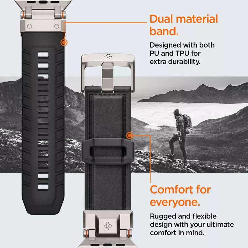 Spigen DuraPro Armor PU – dirželis, skirtas Apple Watch 42/44/45/49 mm (juodas)