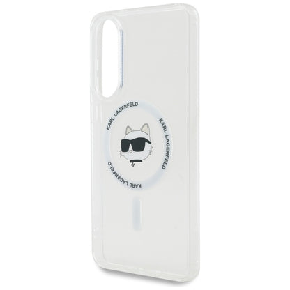 Karl Lagerfeld Dėklas Samsung Galaxy S25 Edge, su Choupette galvos ir logotipų atvaizdais, MagSafe, baltas