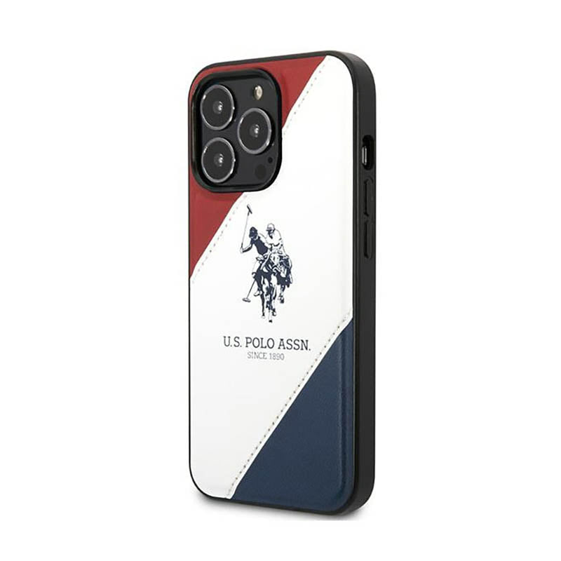 US Polo Assn Tricolor Embossed - dėklas iPhone 14 Pro Max (baltas)