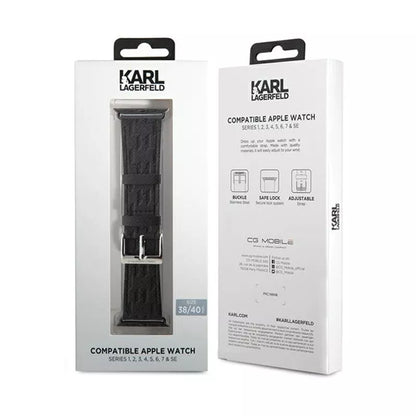 Karl Lagerfeld Saffiano Monogram – dirželis, skirtas Apple Watch 38/40/41 mm (juoda)