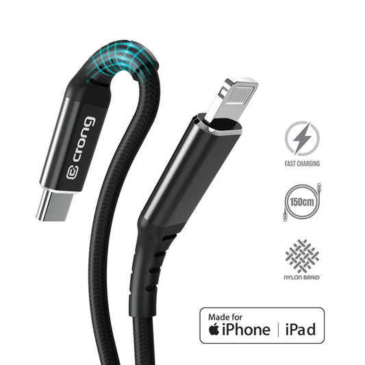 Crong Armor Link – USB-C „Lightning“ MFi pintas laidas 150 cm (juodas)