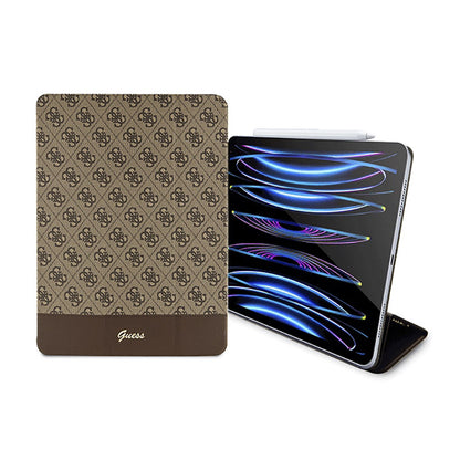 Guess 4G Stripe Allover – dėklas, skirtas iPad Pro 12.9" (2022–2020) (rudos spalvos)
