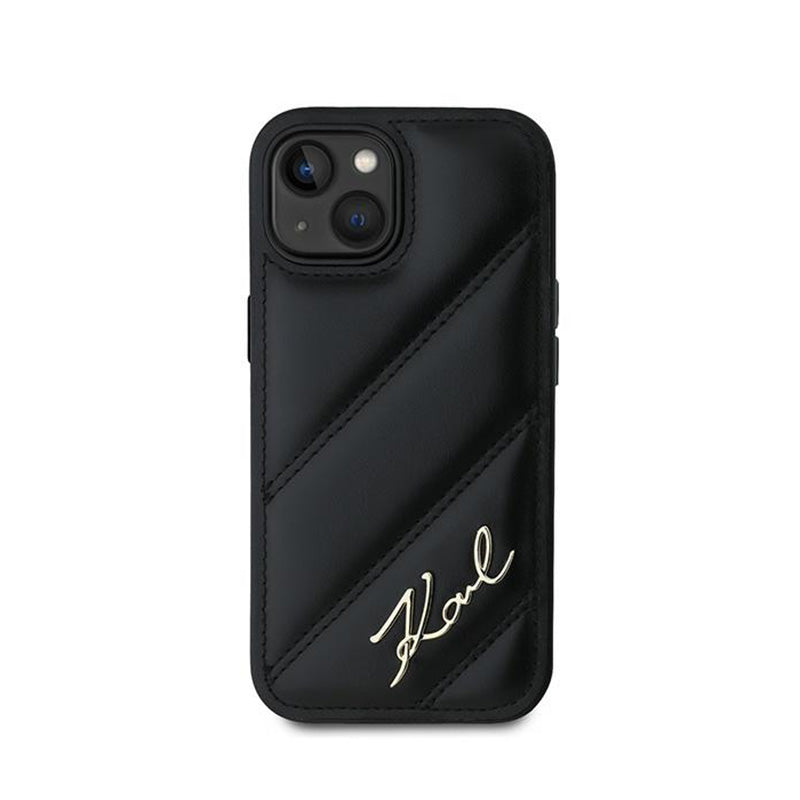 Karl Lagerfeld Diagonal Quilted Script - dėklas, skirtas iPhone 14 / 15 / 13 (juodas)